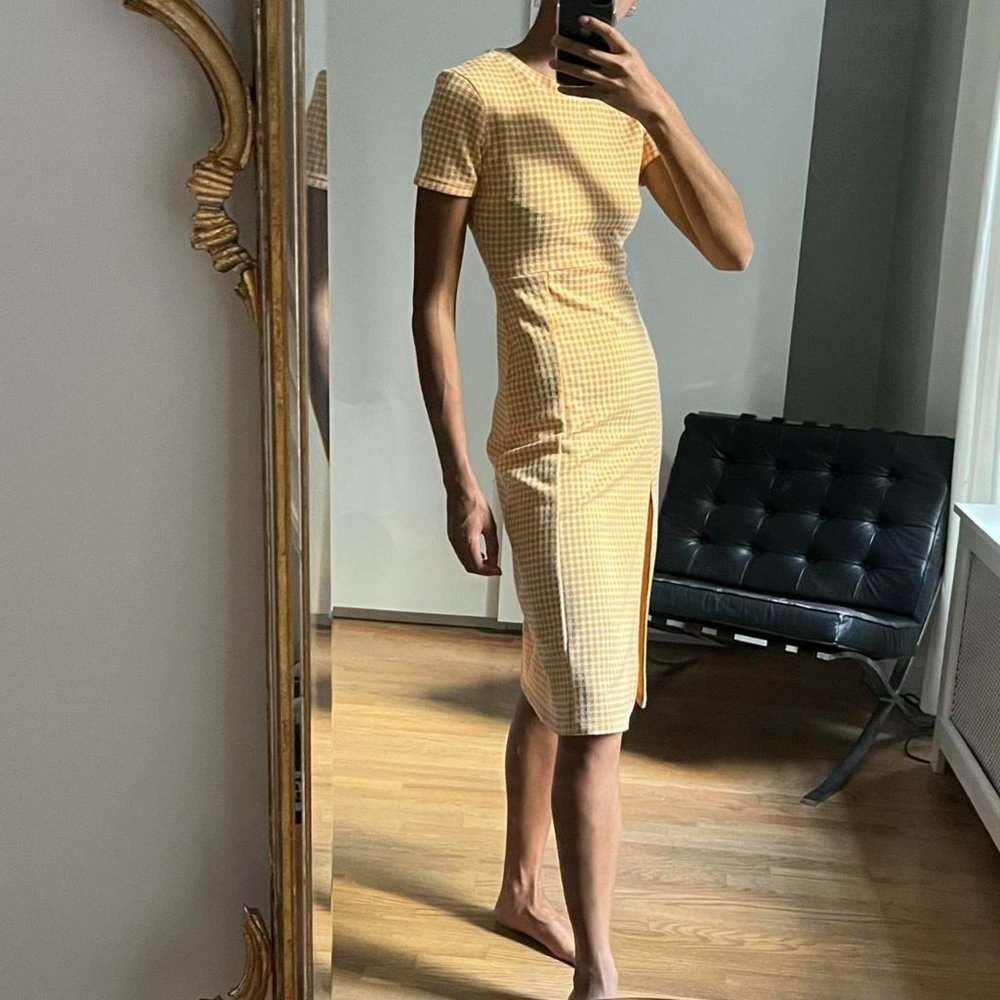 Zara Yellow Gingham Midi Dress